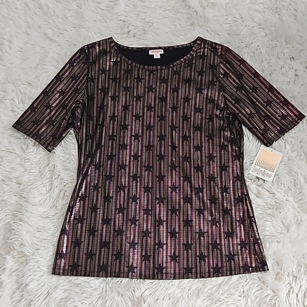 New LuLaRoe Gigi elegant collection top Short Sleeve Blouse star print top XL - Picture 11 of 11